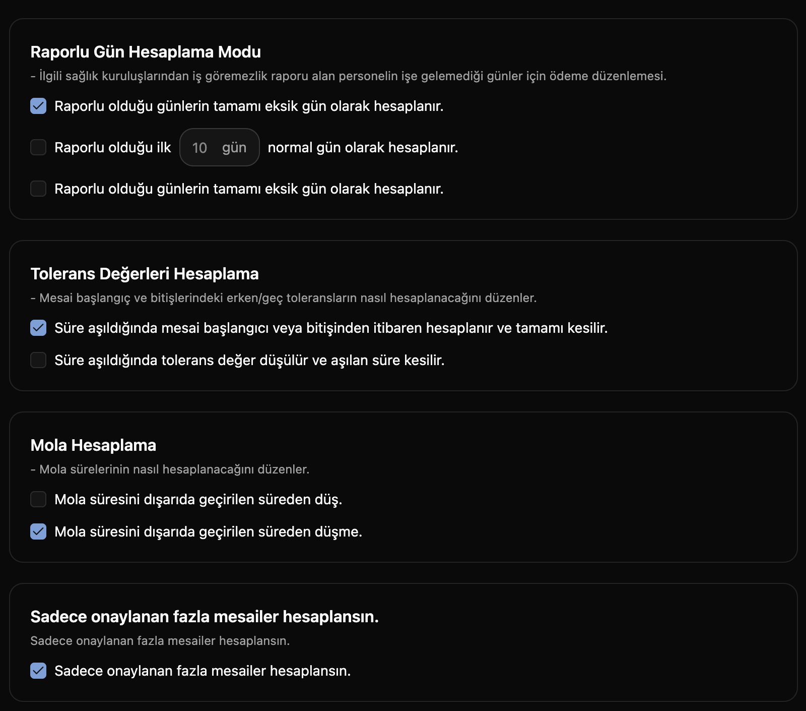 Vardiya, Tolerans ve Mola Tanımları